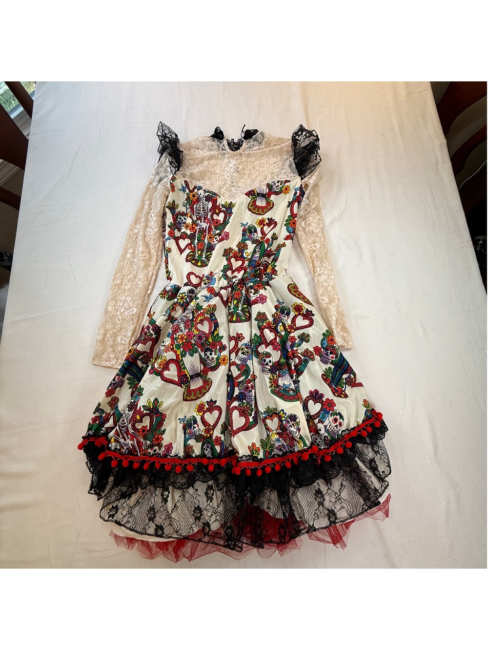 Spirit Day of the Dead Sugar Skull Lace Costume Dress Womens XL Halloween Gothic - Picture 11 of 14
